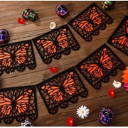 Natonhi 92 Pcs Dia De Los Muertos Banner Felt Mexican Monarch Butterfly Banners Fiesta Picado Hanging Flag Day of The Dead Decorations for Ofrenda Supplies Halloween Mexican Party Favor