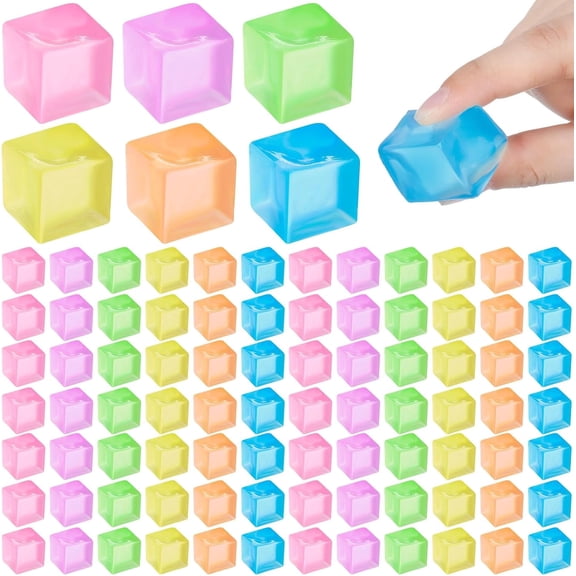 Natonhi 96 pcs Mini Ice Cube Stress Balls Fidget Toys Bulk Squeeze Square Ball Sensory Toys Stress Relief Ice Cube for Small Prize Birthday Party Favor Bags Box Filling