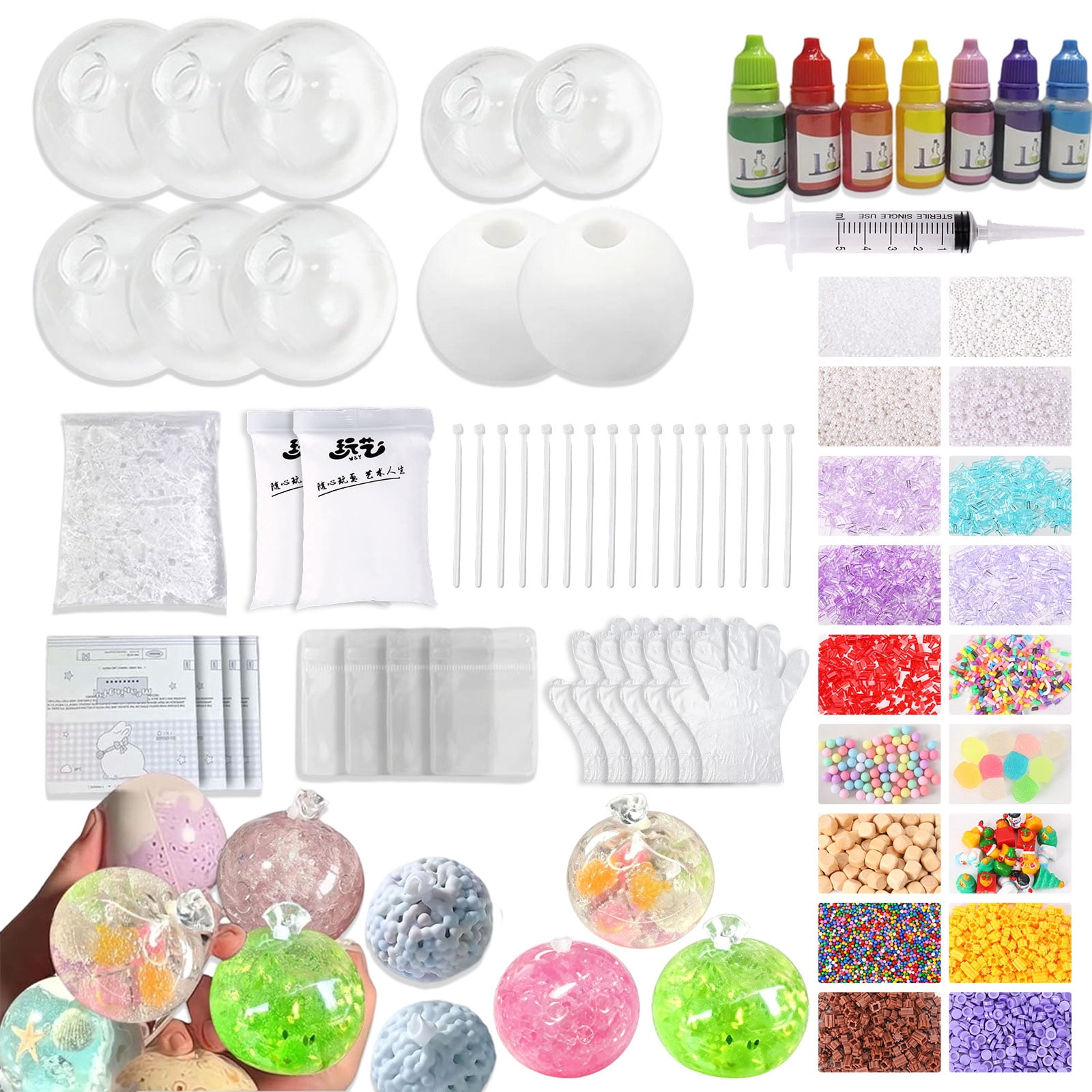 Natonhi DIY Stress Ball Making Kit-Easy DIY- 10 TPR Skins, 13 Fillers, 14 oz Slime, 7 oz Clay, Create ASMR Anxiety Relief Toys, Handmade Squishy Stress Balls Crunchy Relaxing