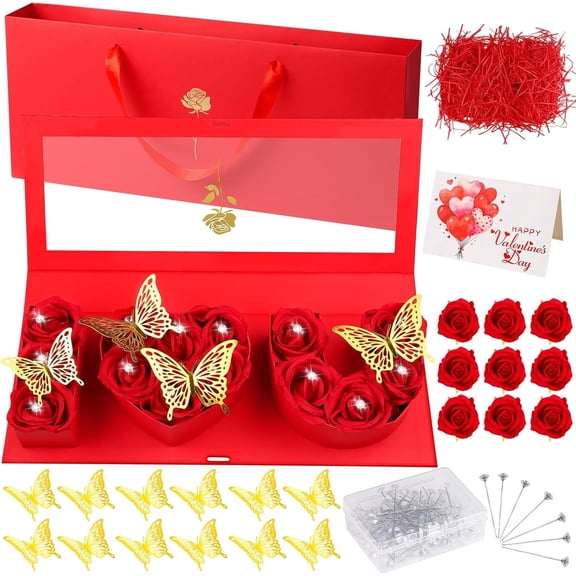 Natonhi Mother's Day Flower Box with 10 Scented Flowers Mom Letter Shaped Fillable Mom Floral Gift Packaging for Arrangement for Mother's Day, Birthday Gift(Red Flower)