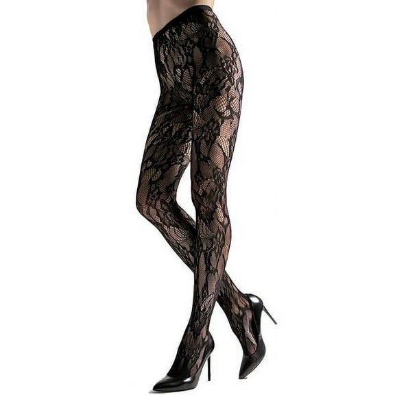 Natori Floral Lace Cut-Out Fishnet Tights - Womens - Female, Medium, Black