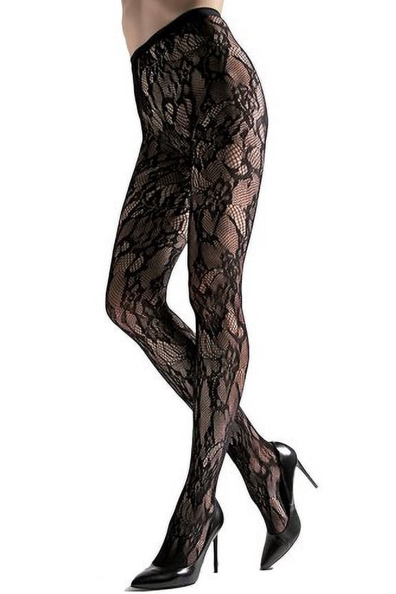 Floral Lace Cut-Out Fishnet Tights - Womens - Female, Medium, Black