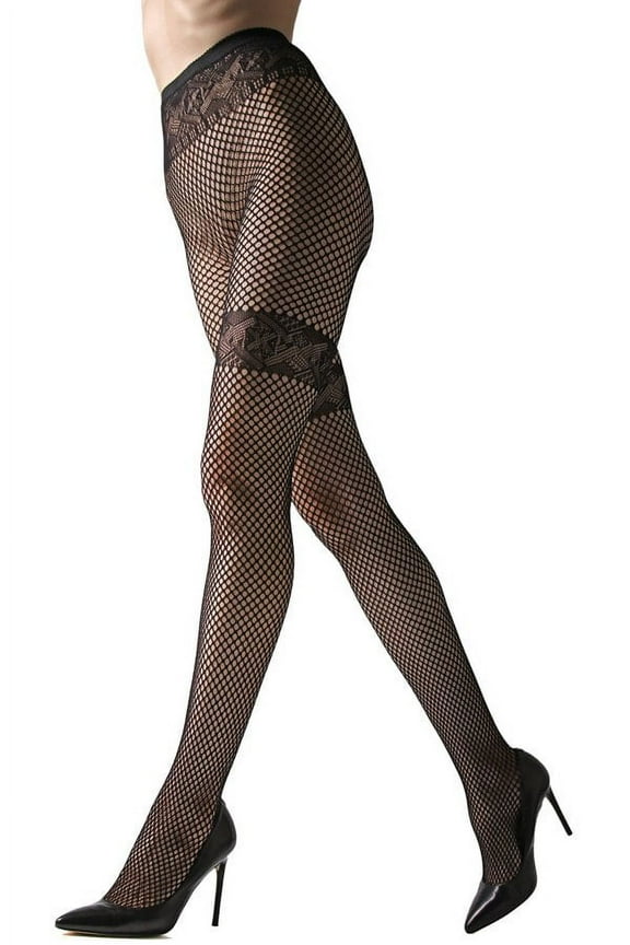 Geometric Band Tight Netted Fishnet Tights - Womens - Female