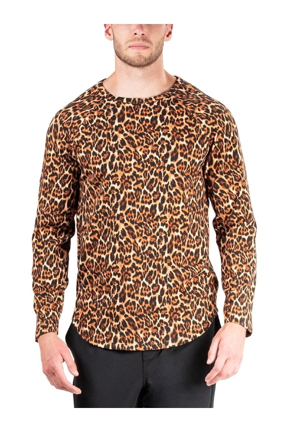 Mens Leopard Print Raglan Shirt Blouse