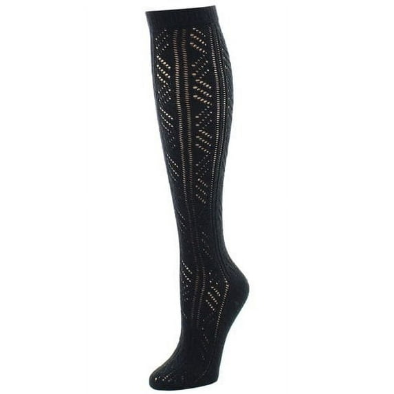 Natori Mixed Schiffli Strip Knee High Sock - Womens - Female, 9-11, Black