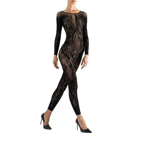 Natori Natori Feathers Long Sleeve Lace Bodysuit - Womens - Female (Medium, Black)