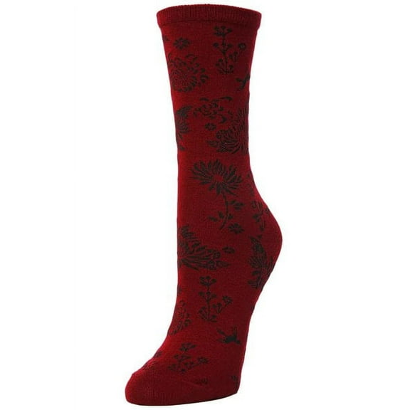 Natori Natori Cascading Floral Cotton Blend Crew Sock - Womens - Female, 9-11, Rhubarb