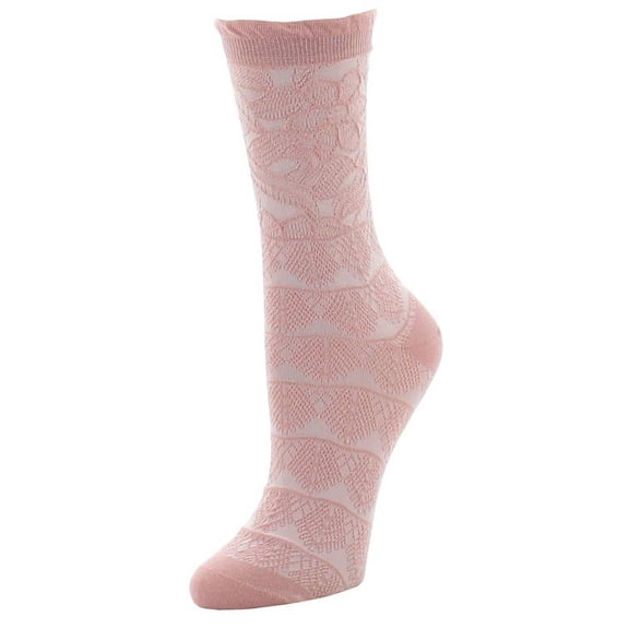 Natori Natori Lace Trellis Cotton Blend Crew Socks - Womens - Female, One Size, Blush Pink