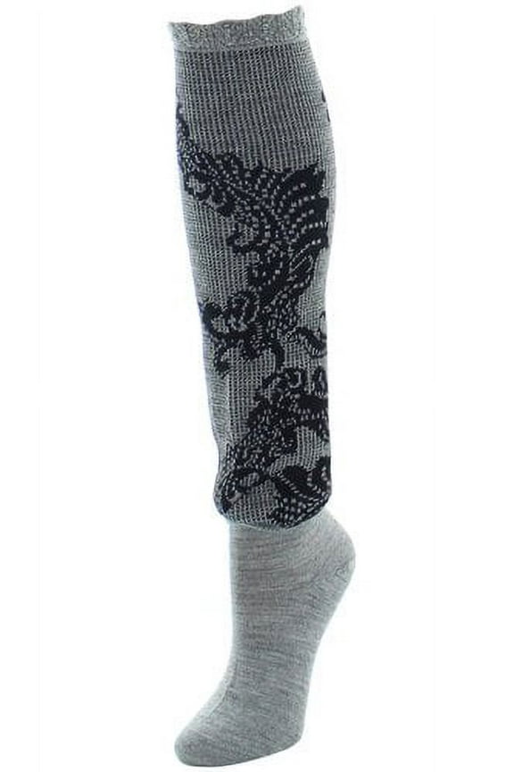 Women's Feather Lace Wool-blend Knee Socks - Womens - Female, 9-11, Medium Gray Heather