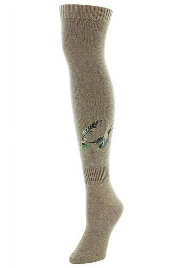 Sora Bird & Vine Over The Knee Sock - Womens - Female, 9-11, Oatmeal