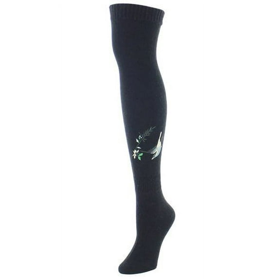Natori Sora Bird & Vine Over The Knee Sock - Womens - Female, 9-11, Black