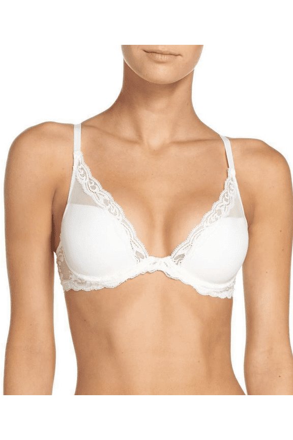 WHITE Feathers Contour Plunge Bra, US 34B, UK 34B