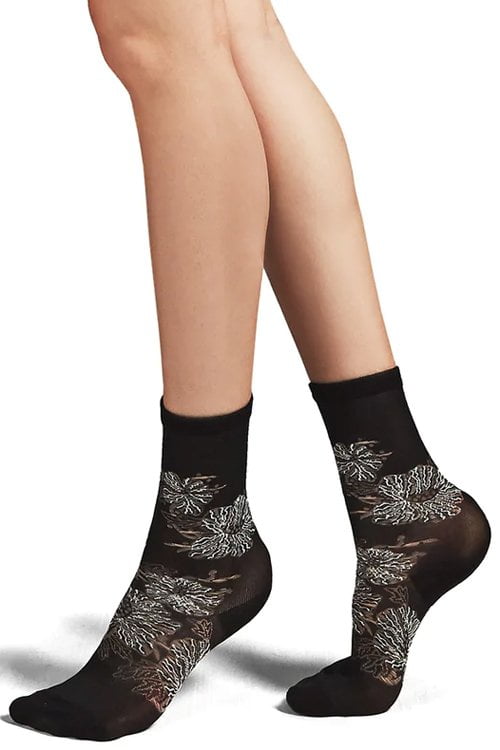 Women's Gala Floral Embroidered Crew Socks - Womens - Female, 9-11, Black