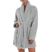 Natori Women's Warm Plush Long Lounge Cardigan w/ Belt (Grey, S/M)