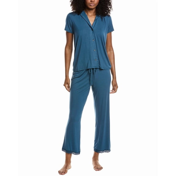 Natori womens  2pc Feathers Essentials Notch Pajama Set, l, Blue