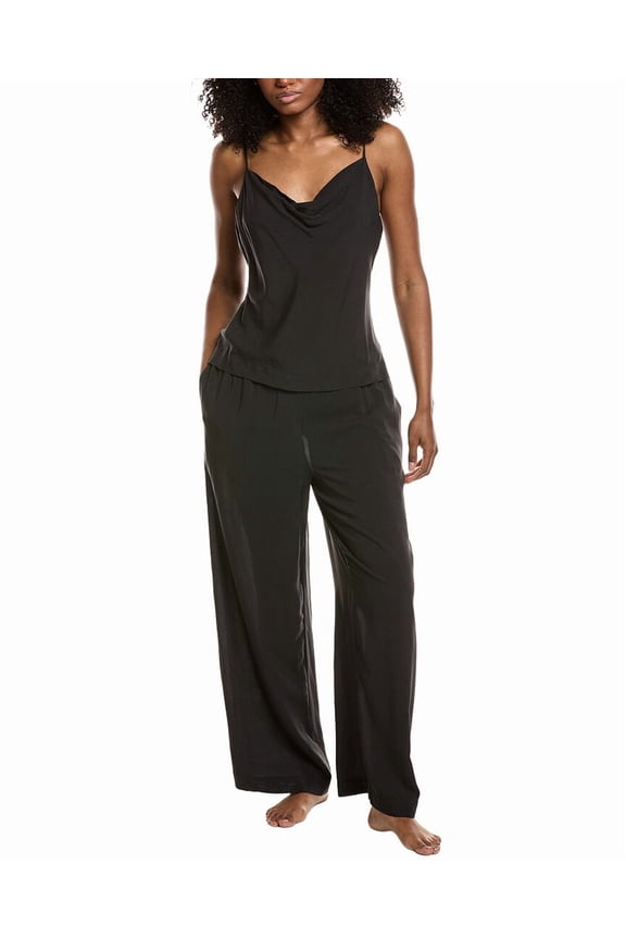womens 2pc Silk-Blend Cami & Pant Set, xs, Black