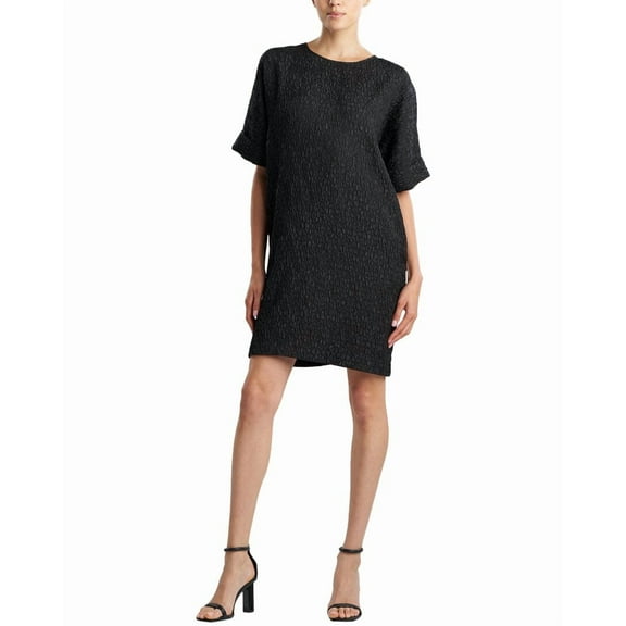 Natori womens N  Floral Crinkle Jacquard T-Shirt Dress, s, Black