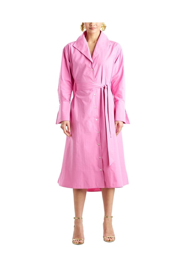 womens Tech Taffeta Tunnel Belted Trapeze Dress, l, Pink