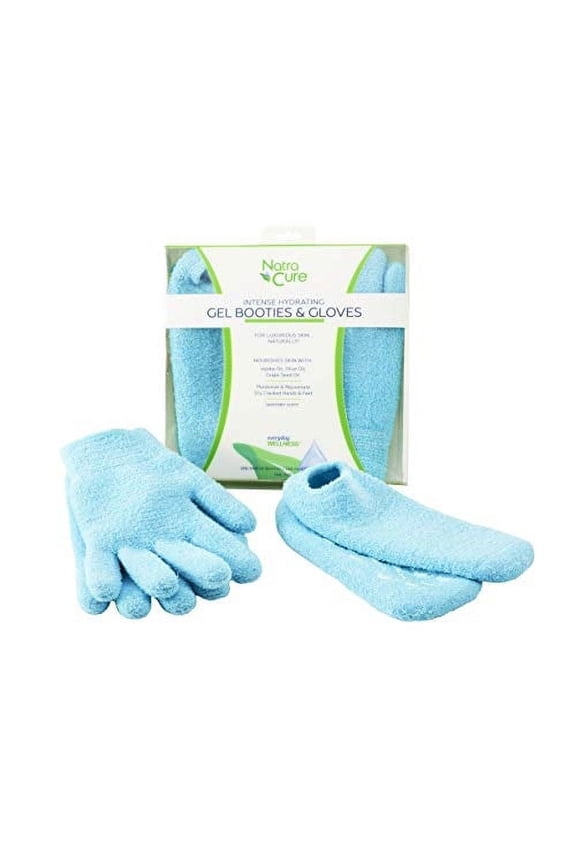Moisturizing Gel Booties and Gloves Set - (For dry skin, dry hands and feet, cracked heels, cuticles) - Color: Aqua (Gloves & Socks, Aqua)