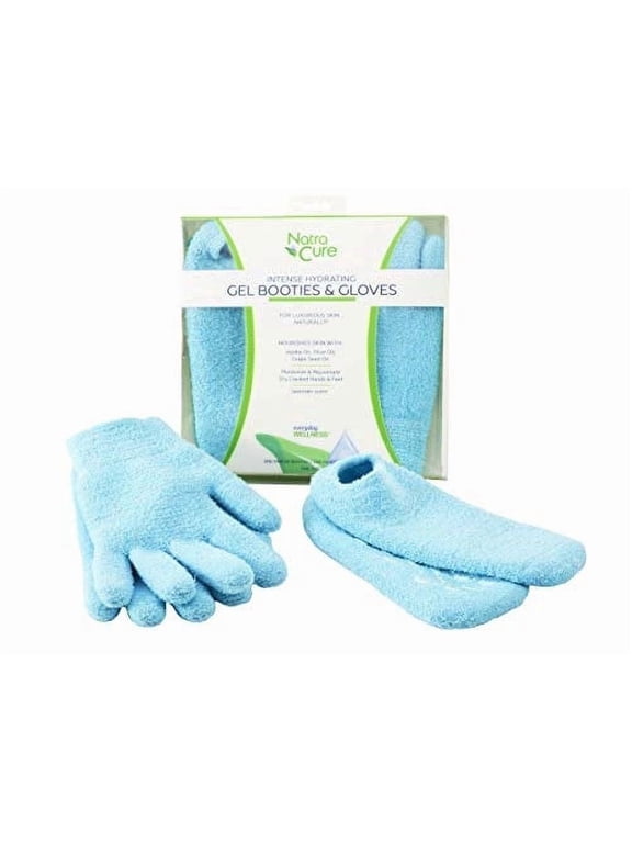 Moisturizing Gel Booties & Gloves Set – Hydrating Spa Socks & Hand Gloves for Dry Skin, Cracked Heels & Cuticles – Reusable, Aqua