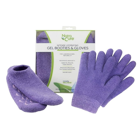 NatraCure Moisturizing Gel Booties and Gloves for Dry Skin of Hands and Feet - Color: Lavender, Package Size: 8.8 x 8.8 x 1.2 inches
