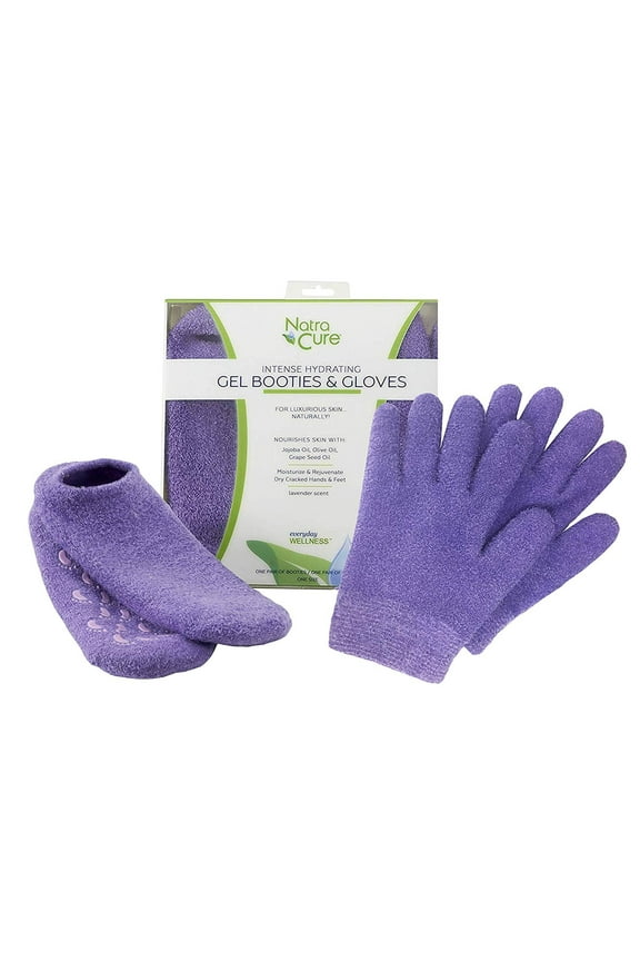 Moisturizing Gel Booties and Gloves for Dry Skin of Hands and Feet - Color: Lavender, Package Size: 8.8 x 8.8 x 1.2 inches