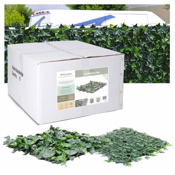 NatraHedge Artificial Ivy Wall Panels, 20"x20" (12 Pack), 33 Sq Ft Coverage, Faux Green Leaf Mat with UV & FR Protection, Outdoor/Indoor Privacy Fence Screen