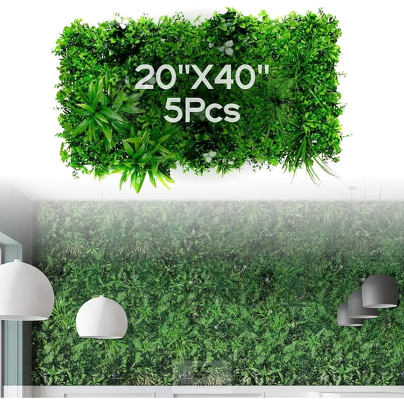 NatraHedge Artificial Maui Living Wall Vertical Garden for Outdoor Hedge Installments or Indoor Decor (5 Pack) 28 SQF