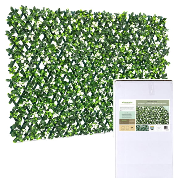 NatraHedge Artificial White Flower Expandable Lattice Privacy Screen