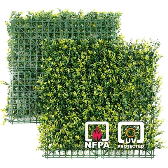 NatraHedge 12-Pack 20"x20"Artificial Long-Stem Boxwood Panels Topiary Hedge Plant UV Protected Faux Grass Wall Greenery Mats for Outdoor Garden Fence Backyard and Indoor Home Wedding Decoration