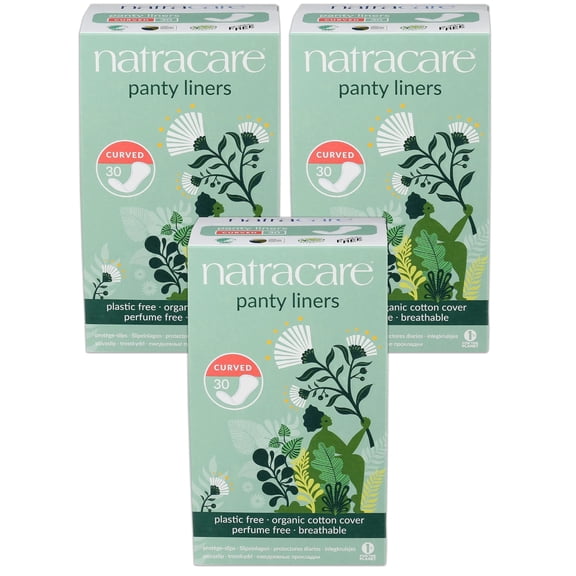 Natracare Curved Panty Liners, Organic Cotton Cover, Light Absorbency, Plastic Free, Unscented, 90 Count, Pack of 3