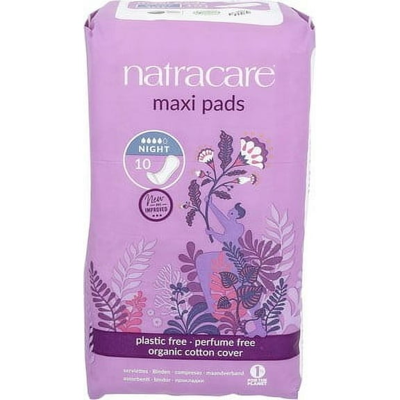 Natracare Night Time Maxi Pads 10 Count (Pack of 12)