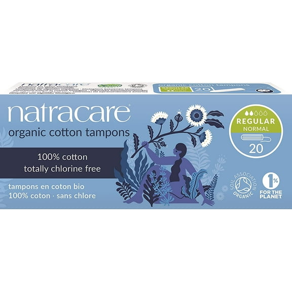 Natracare Non-Applicator 100% Organic Cotton Tampons, Regular, Totally Chlorine Free, Biodegradable and Compostable (12 Pack, 240 Tampons Total)