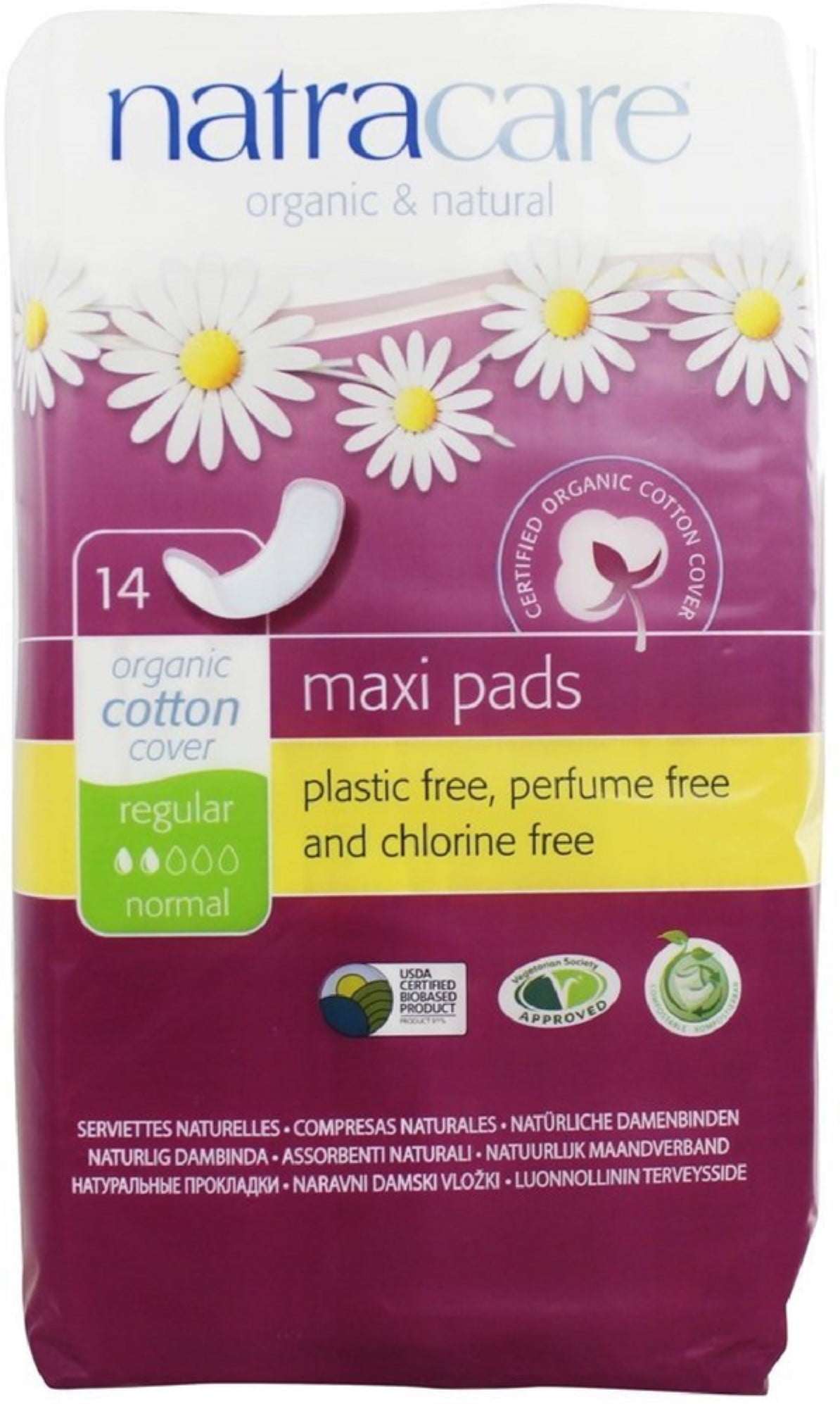 Natracare Organic Cotton Cover Natural Pads, Regular 14 ea (Pack of 2)