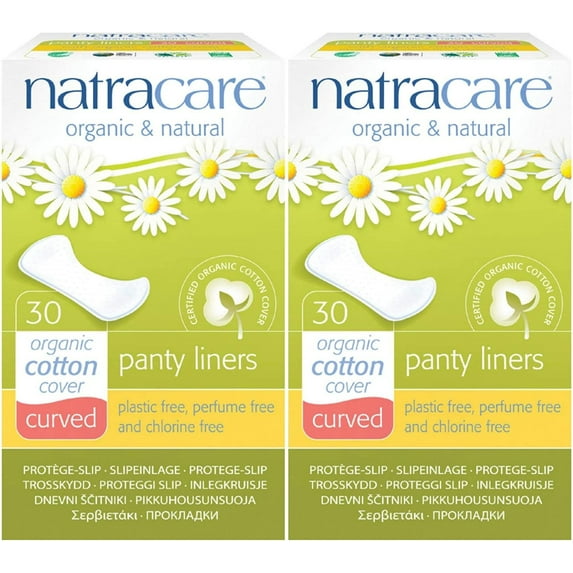 Natracare Organic and Natural Curved Panty Liners, Unscented, 30 Ct(Pack of 2)
