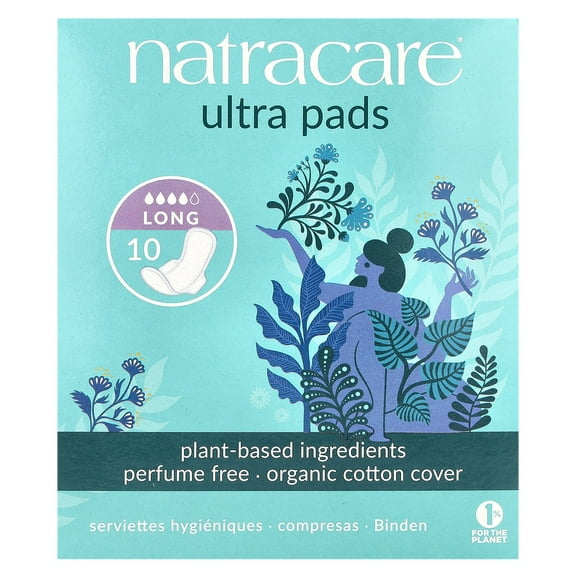 Natracare Ultra Pads, Organic Cotton Cover, Long, 10 Pads