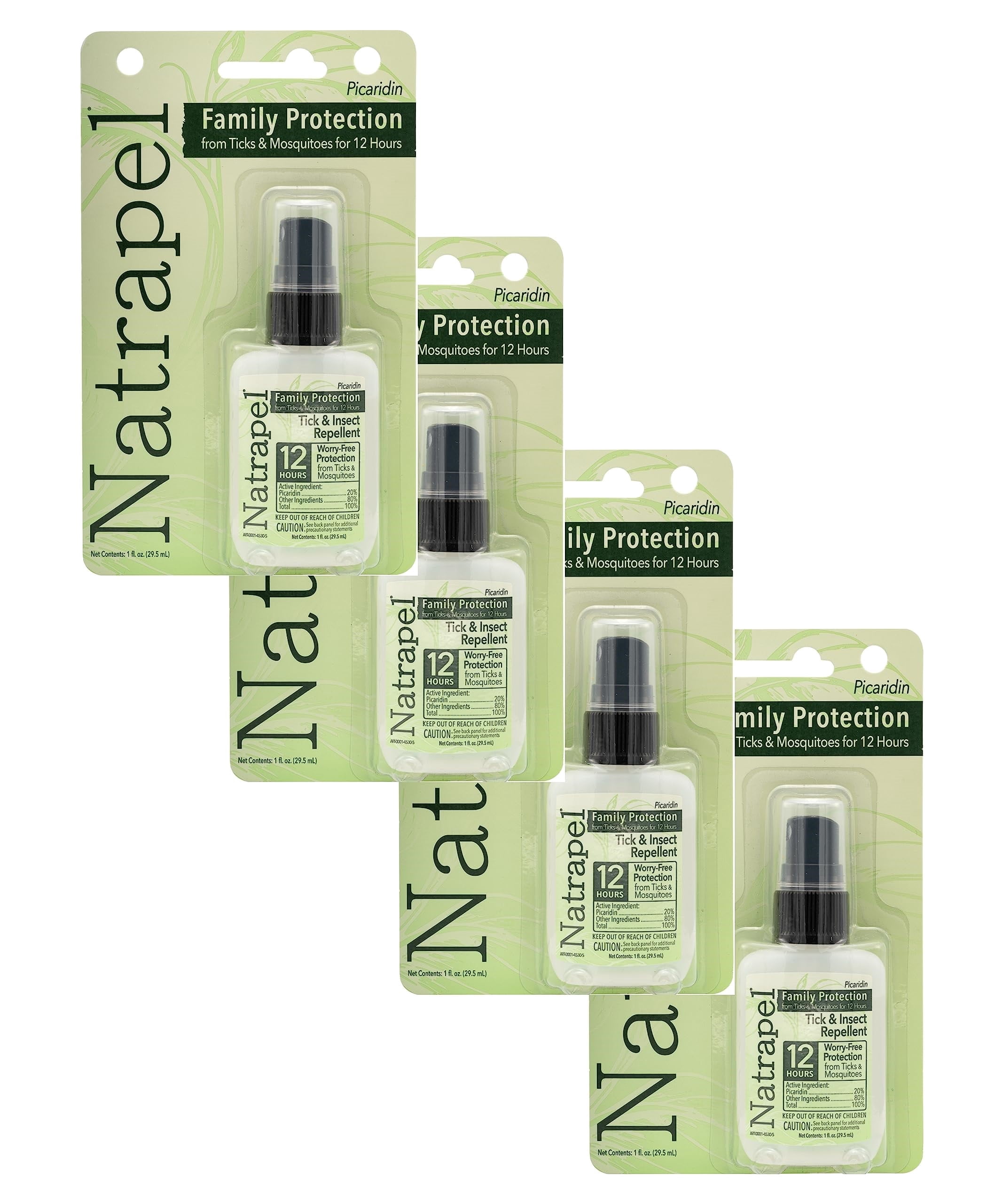 Natrapel Tick & Insect Repellent Pump - Bug Spray with 20% Picaridin - Family Protection Against Mosquitoes, Ticks & More - Up to 12 Hours of Protection - 1 oz (4 Pack)