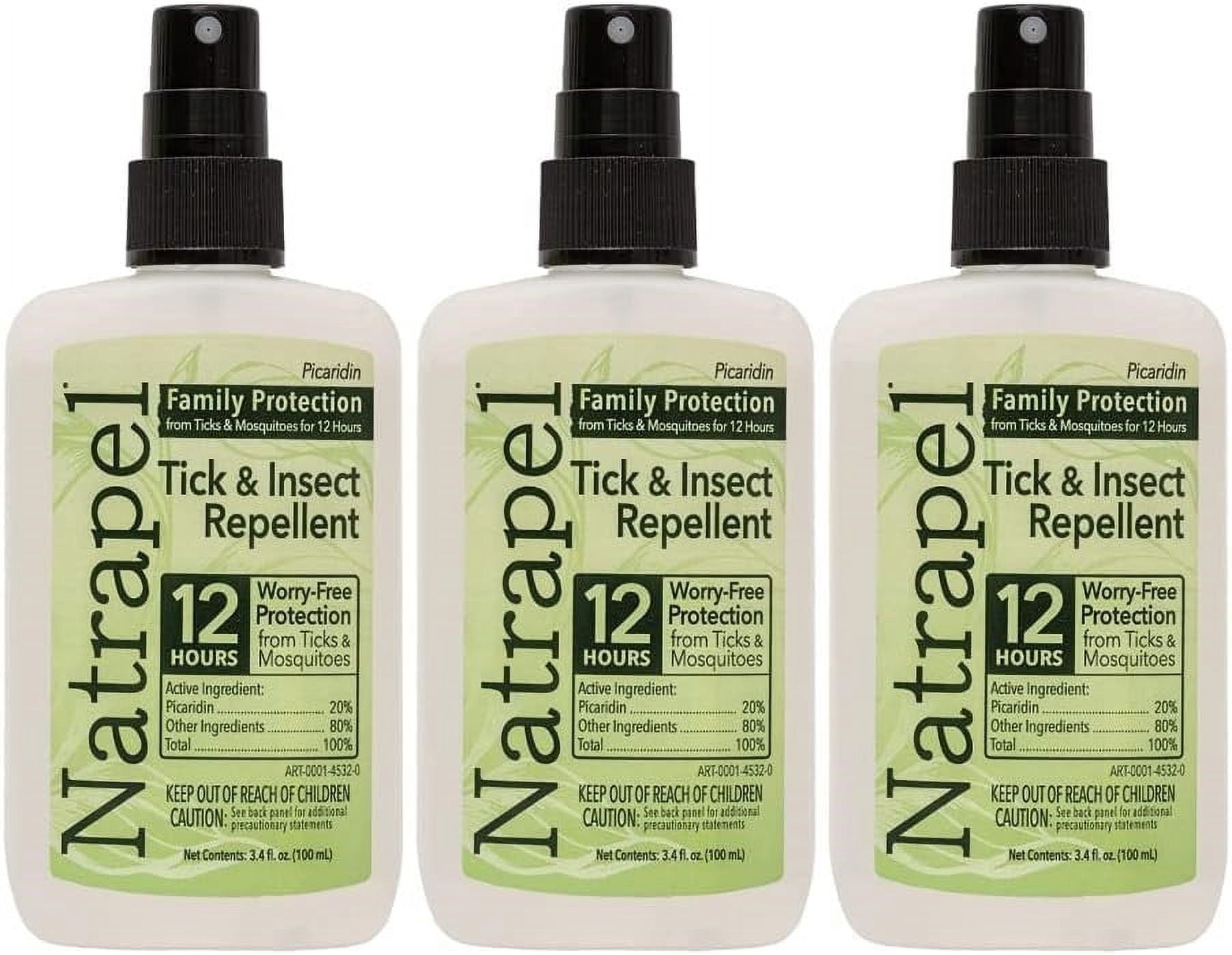 Natrapel Tick & Insect Repellent Pump - Bug Spray with 20% Picaridin - Family Protection Against Mosquitoes, Ticks & More - Up to 12 Hours of Protection - 3.4 fl oz (3 Pack)
