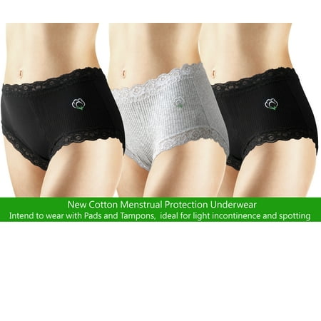 Natratouch New 3 Pack Cotton Brief Menstrual Period Panties, Light Incontinence Panties, Absorbent Pantis -SMALL
