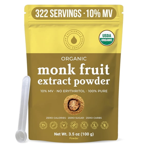 NatriSweet Organic Monk Fruit Extract Powder 3.5 oz, Pure USDA Organic Monk Fruit Extract Sweetener with No Fillers, Zero Calories Zero Carbs Keto & Paleo Friendly Sugar Substitute, 322 Servings