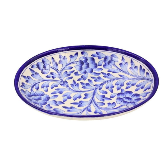Natriel Blue Floral Decorative Blue Pottery Rice Plate 10" Elegant Hand-Painted Serveware