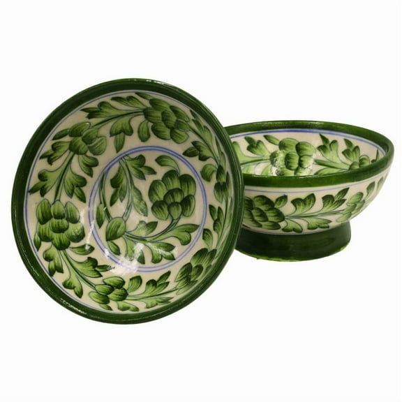 Natriel Earthenware Serving Bowl 6" Round – Set of 2 Hand-Painted Blue Pottery Bowls for Home Décor