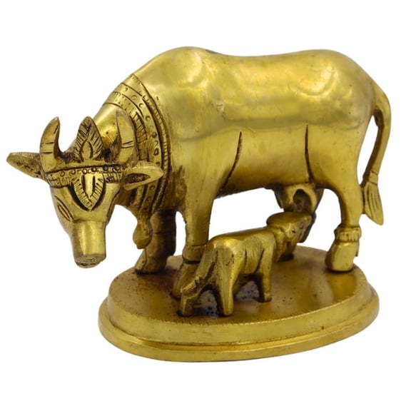 Natriel Intricate Brass Cow and Calf Statue - Heartwarming Decor Showpiece