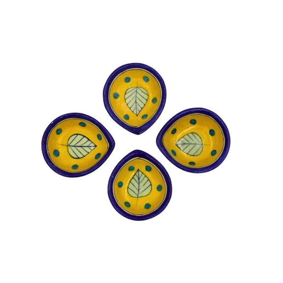 Natriel Royal Blue & Light Green Leaf Blue Pottery Diyas  Set of 4 for Contemporary Dcor