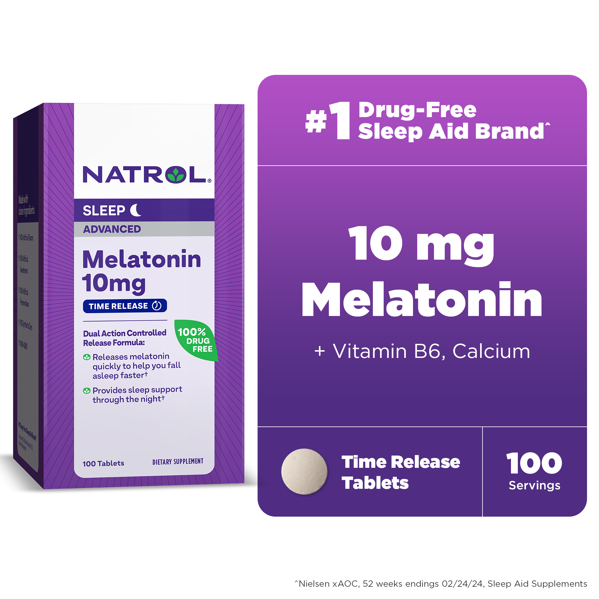 Natrol® Advanced Sleep Melatonin 10mg, Dietary Supplement for Restful Sleep, Time Release Melatonin Tablets, 100 Time-Release Tablets, 100 Day Supply - image 1 of 8
