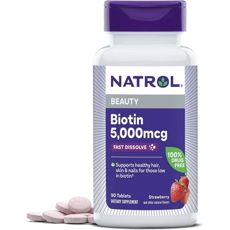 Natrol Biotin 5,000mcg Fast Dissolve, 90 Tablets (Pack of 2)