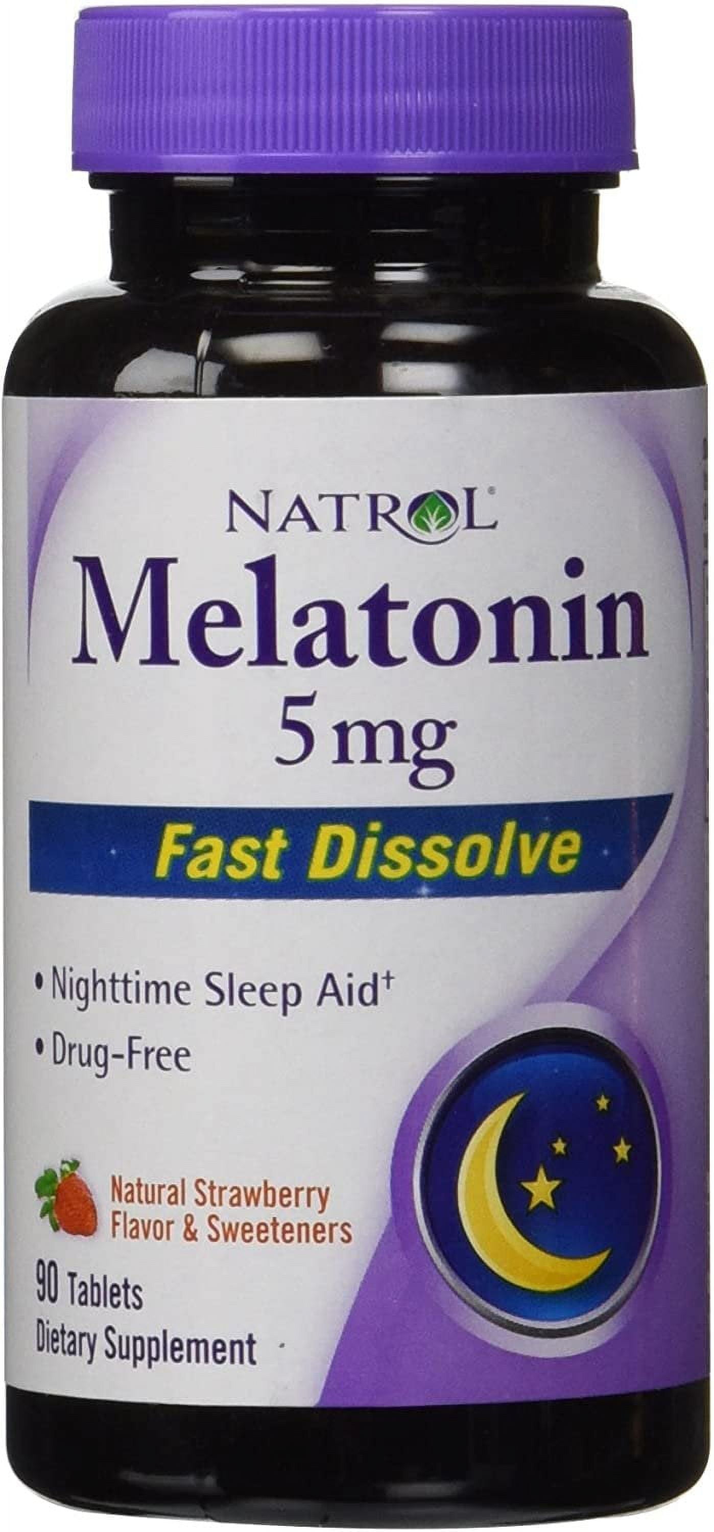Natrol Fast Dissolve Melatonin Tablets, Strawberry, 5Mg, 90 Ct, 2-Pack
