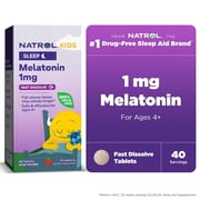 Natrol® Kids 1mg Melatonin Fast Dissolve Sleep Aid Tablets, with Lemon Balm, Supplement for Children Ages 4 and up, Drug Free, Dissolves in Mouth, 40 Strawberry Flavored Tablets