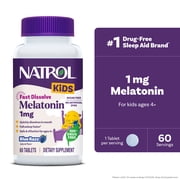 Natrol Kids Fast Dissolve Melatonin 1 mg, Sleep Aid, Blue-Razz, 60 Tablets
