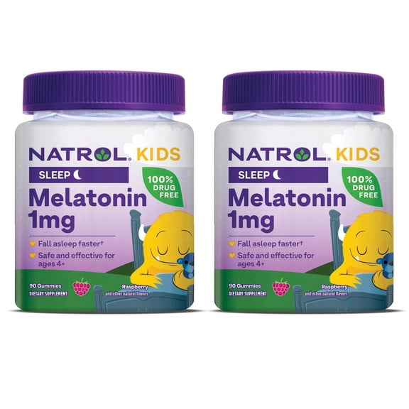 Natrol Kids Melatonin Gummies, 1 Mg, Raspberry, 90 Ct, Pack of 2